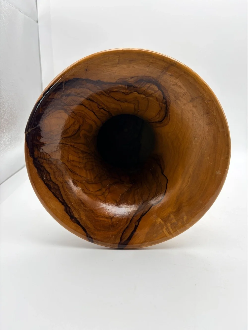 Vintage turned olive wood vase. Rustic and hand crafted.